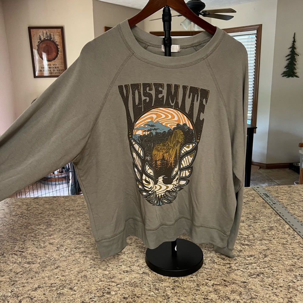 Alter’d State Yosemite Graphic oversized Olive Gray Green crop sweatshirt M
